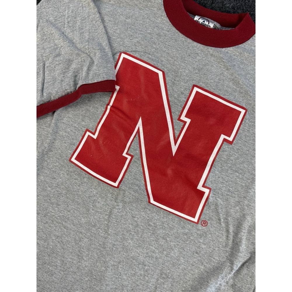 VTG Nebraska Huskers Ringer T Shirt XL Delta Pro Weight Gray Red